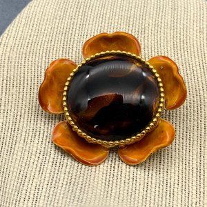 Original by Robert Brooch Pin VTG Flower Brown Gold Enamel Retro BoHo
